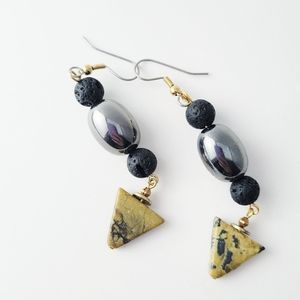 Upcycled Stone Hematite and Lava Rock Earrings